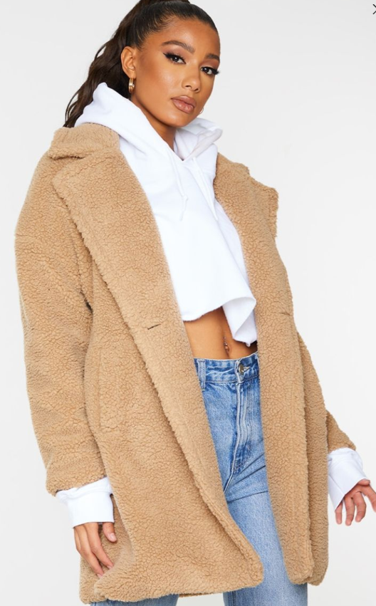 Plt - Camel Borg Lapel Drop Arm Midi Coat