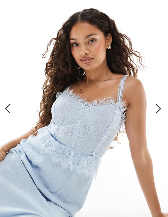 Miss Selfridge Petite cheesecloth corset dress with ribbon trim in blue