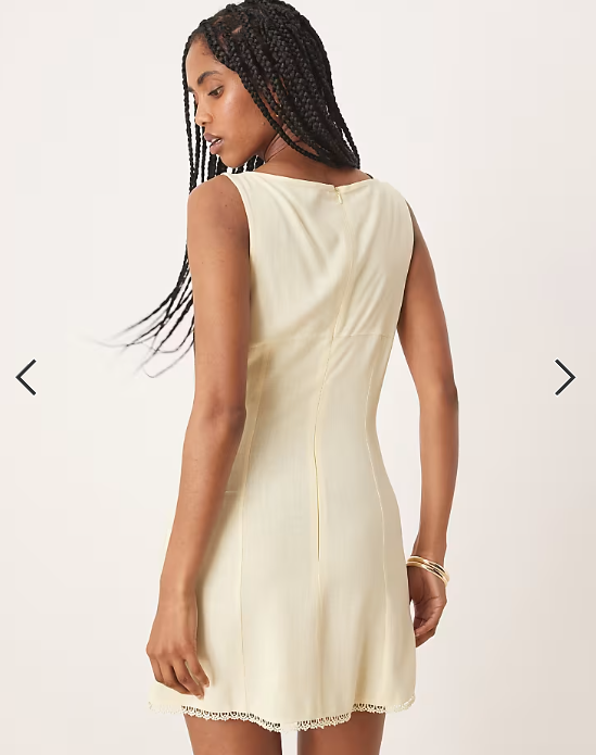 ASOS DESIGN ruched bust mini dress with lace trim in lemon