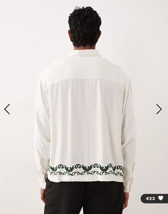 ASOS DESIGN boxy oversized shirt with border embroidery in beige