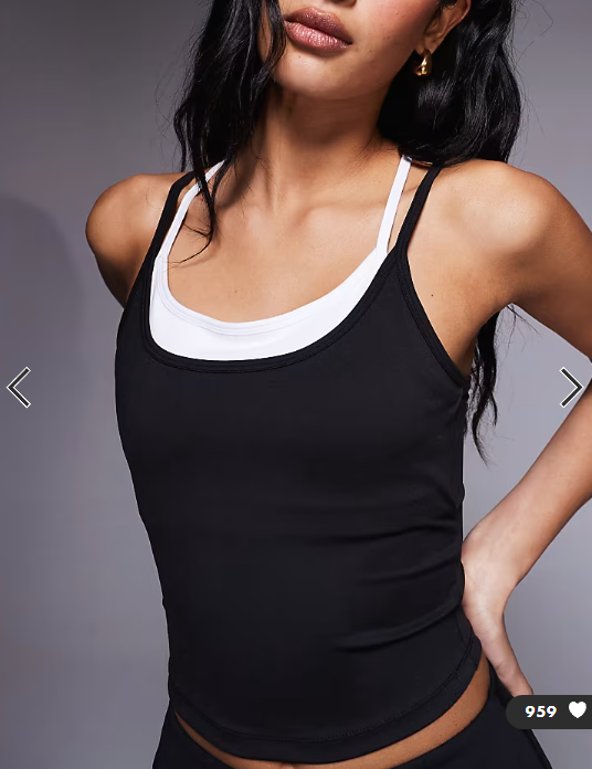 4505 soft touch double layer strappy tank with removable padding in black and white