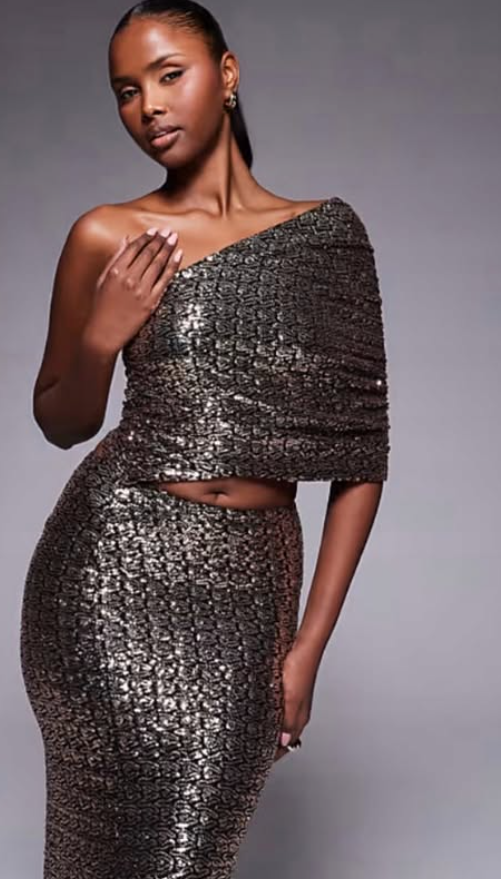 Asos Design - sequin one shpulder maxi dress