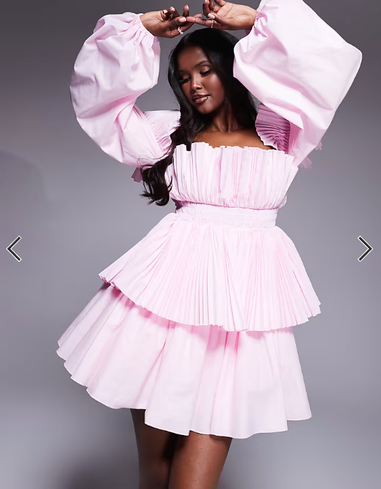 ASOS LUXE cotton poplin extreme pleated skater dress in pink