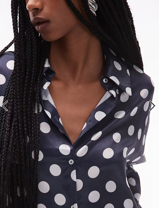 ASOS DESIGN satin wide cuff shirt in polka dot