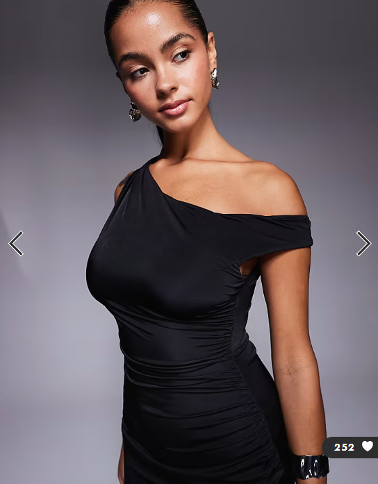 TFNC one shoulder midaxi dress with thigh split in black