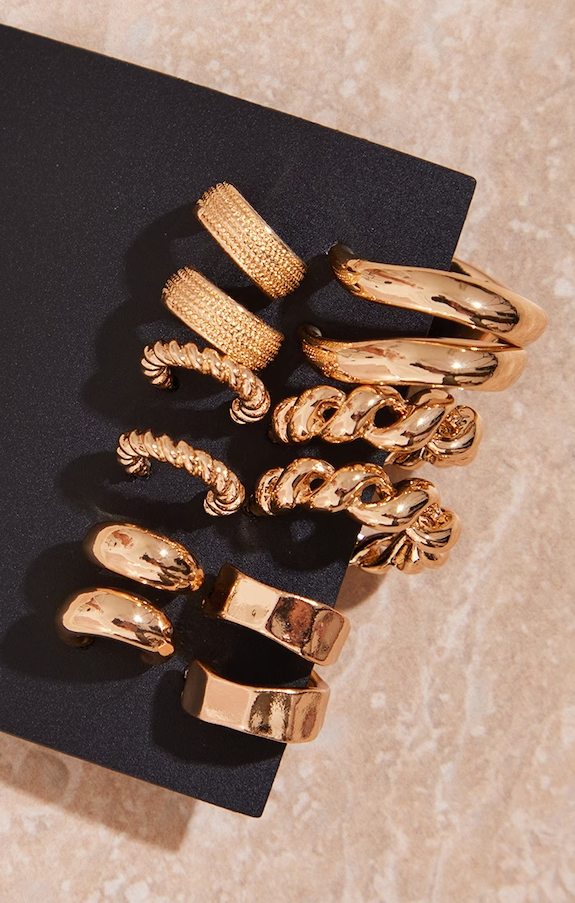 Gold Assorted Textured Small Multipack Hoop Earrings