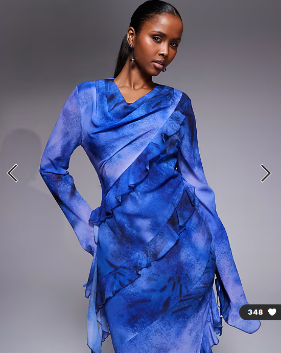 Daska chiffon high cowl neck frill detail maxi dress in cobalt abstract print