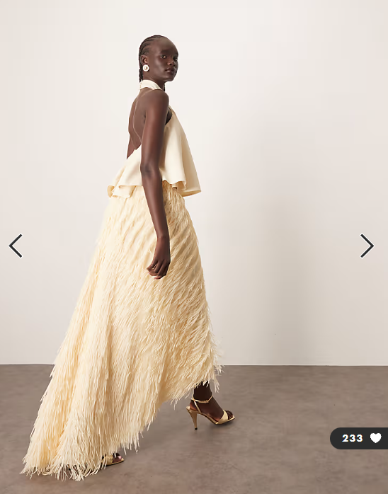 ARRANGE hybrid halter trapeze fringe skirt maxi dress in winter white