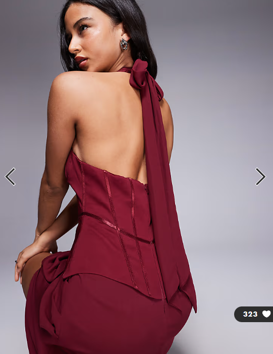 ASOS DESIGN structured halter corset detail maxi dress in red