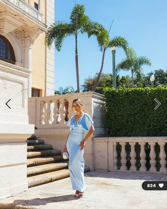 Gina Tricot batwing plunge satin maxi dress in light blue