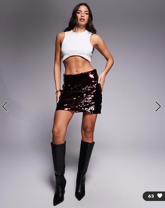 Brave Soul sequin mini skirt in burgundy