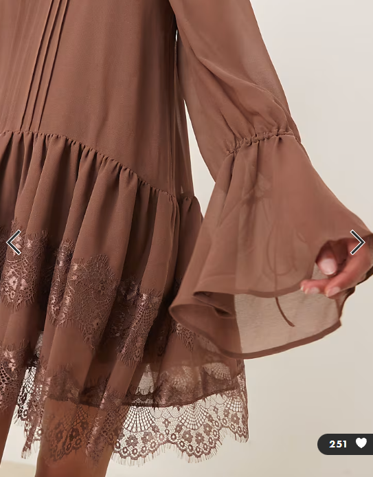 ASOS DESIGN long sleeve sweetheart neckline frilly mini dress in mocha