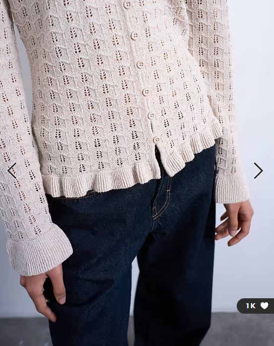 Topshop knitted button through frill top in oat