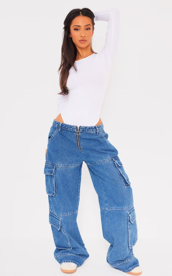 Petite White Basic Cotton Blend Crew Neck Bodysuit