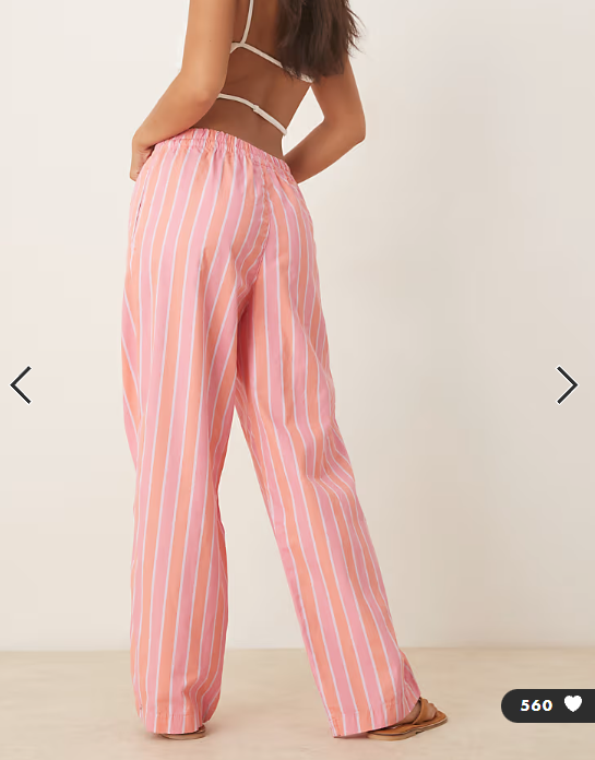 ASOS DESIGN deckchair stripe pull on trousers in pink