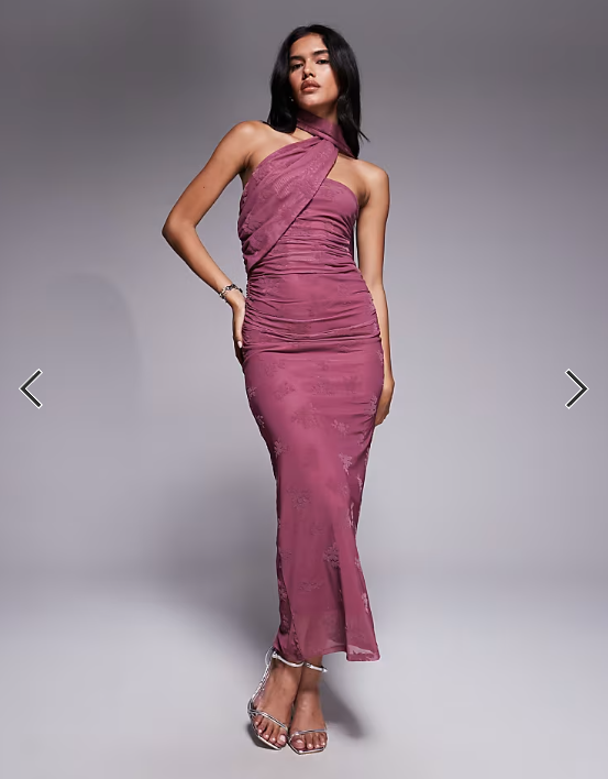 ASOS DESIGN scarf detail bandeau maxi dress in dusky prink