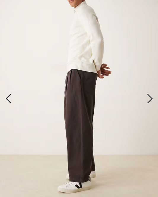 ASOS DESIGN loose trousers in brown with double pleats