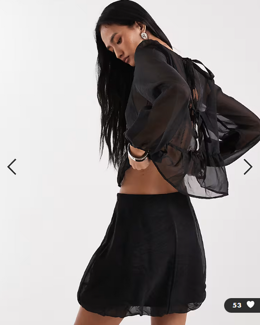 Vero Moda organza puffball hem mini skirt co-ord in black