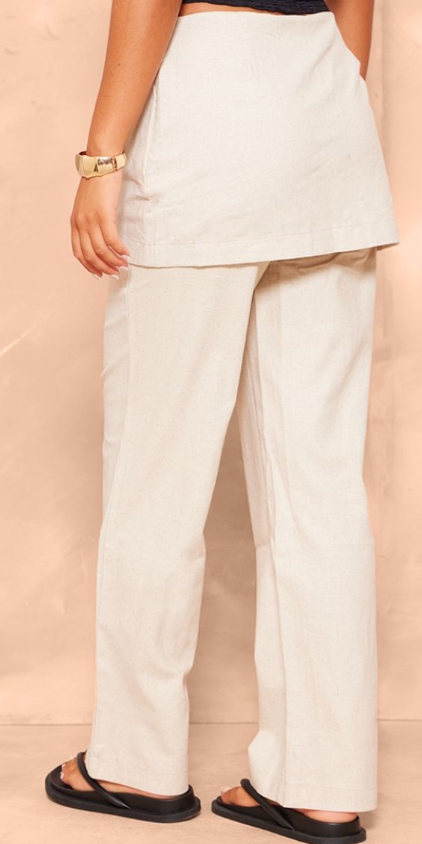 Plt - Oatmeal Structured Linen Pocket Detail Skirt Trouser