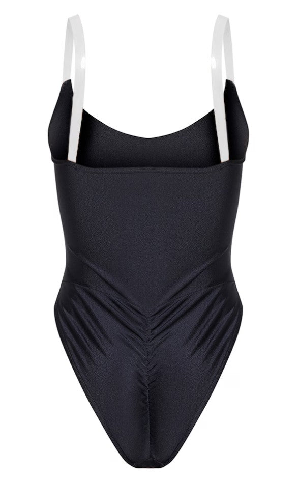 Black Clear Strap Scoop Swimsuit