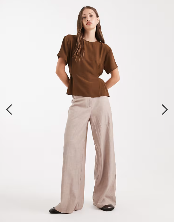 ASOS DESIGN tie back cinch detail woven tee in Chocolate