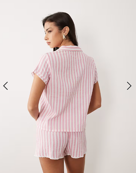Boux Avenue cotton woven short pj set in pink stripe