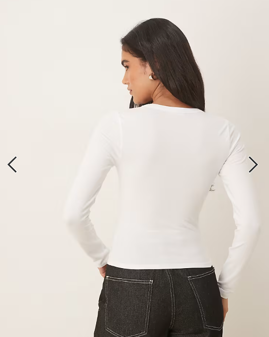 ASOS DESIGN basic long sleeve v neck fitted top in white
