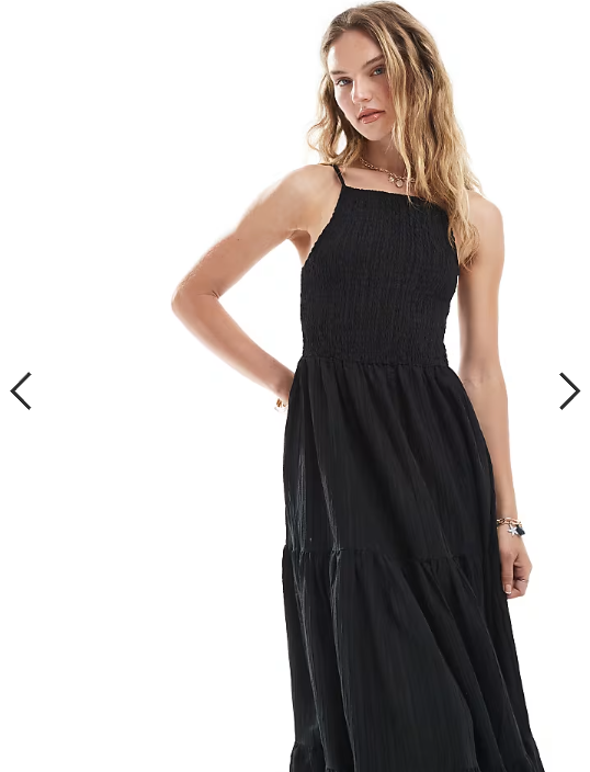 Brave Soul strappy tiered maxi dress with shirred bust in black