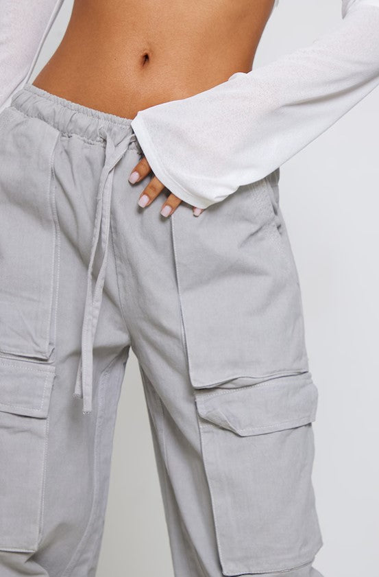 Petite Light Grey Contrast Stitch Cargos