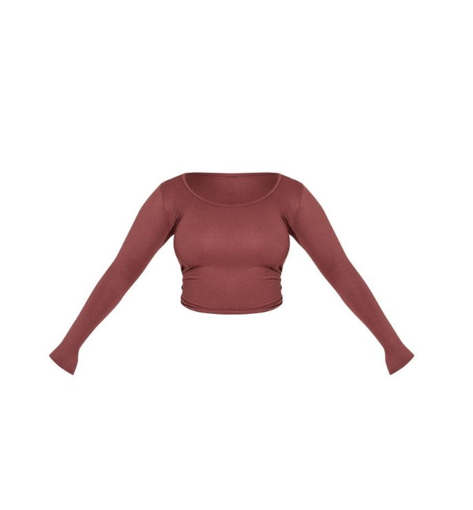 Shape Chocolate Stretch Seamless Long Sleeve Longline Top