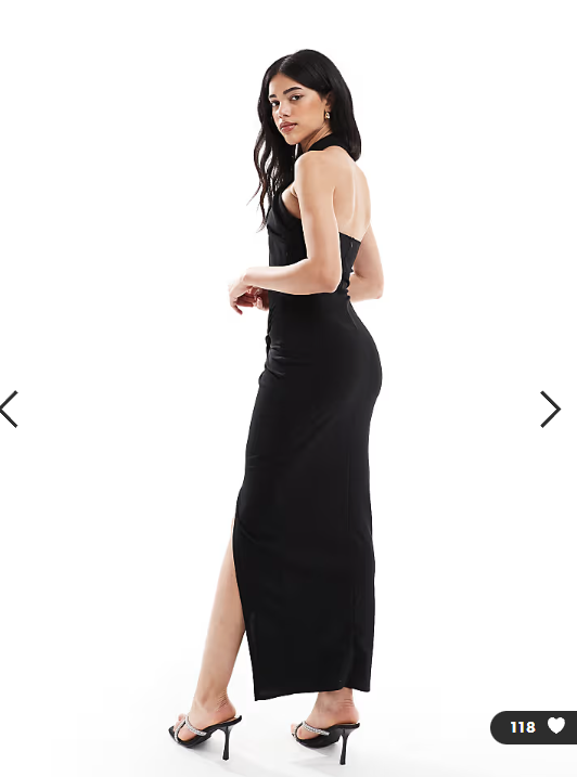 TFNC crepe halter neck maxi dress with thigh split in black