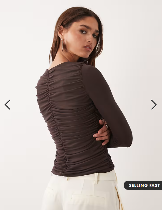 ASOS DESIGN ruched long sleeve top in chocolate