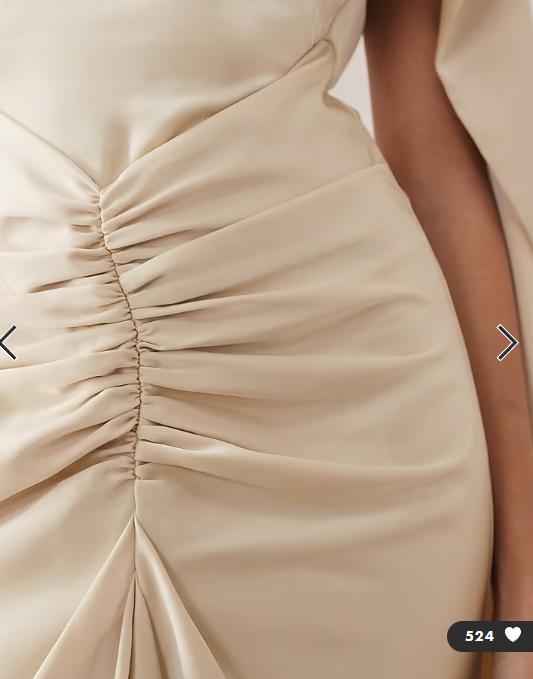 ARRANGE pleated waist high neck back drape satin maxi dress in champagne