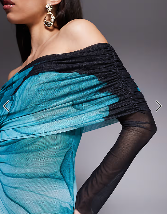 AFRM stretch mesh off the shoulder teal flower maxi dress in black