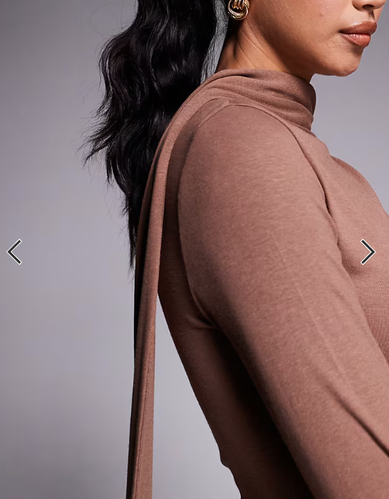 ASOS DESIGN scarf detail fluted sleeve midi dress in brown