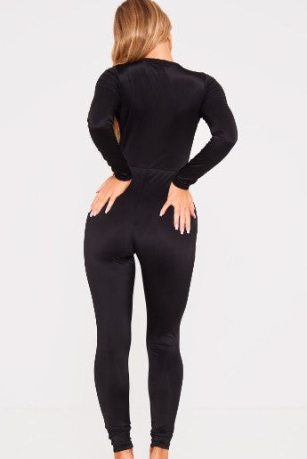 Black Matte Sculpt Long Sleeve Jumpsuit