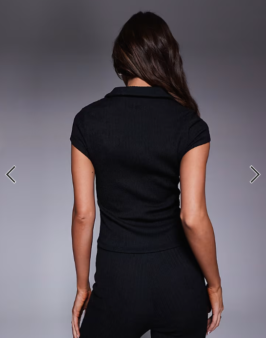 ASOS DESIGN co-ord hook and eye short sleeve top in black
