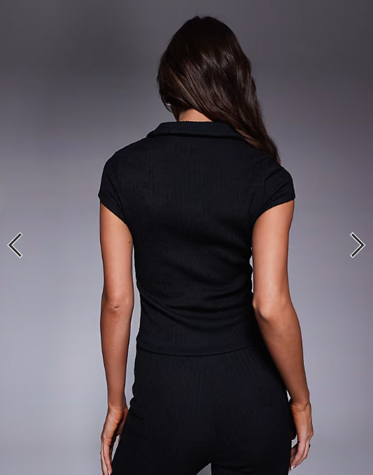 ASOS DESIGN co-ord hook and eye short sleeve top in black