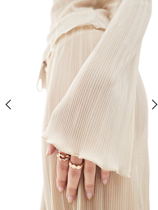 ASOS DESIGN plisse long sleeve top with fluted sleeves co ord in champagne