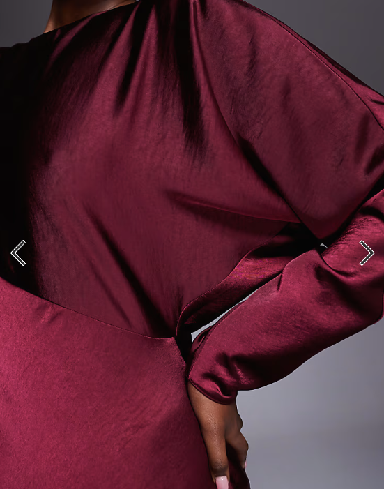 ASOS DESIGN satin batwing maxi dress in burgundy