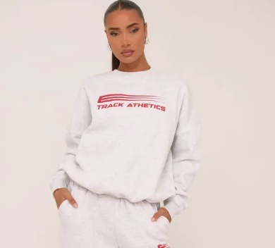 Long Sleeve Graphic Print Sweatshirt In Grey