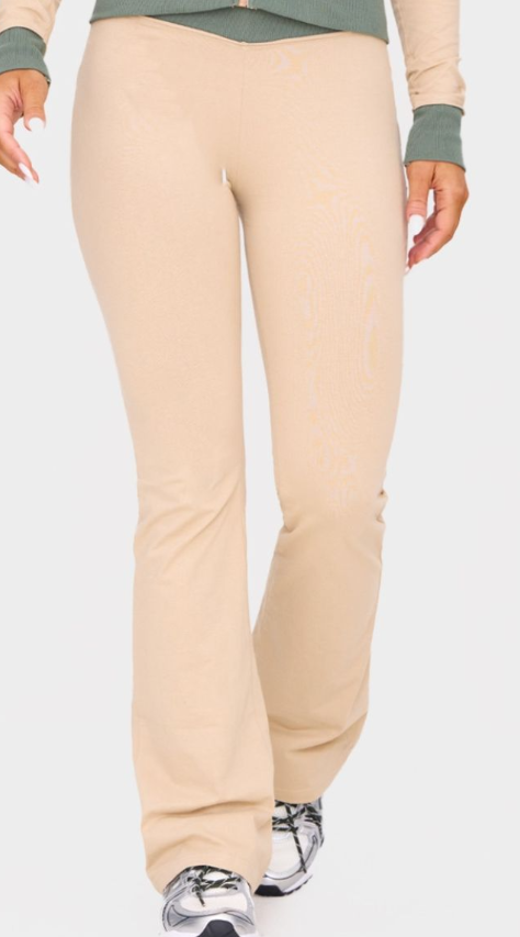 Beige Flared Contrast Leggings