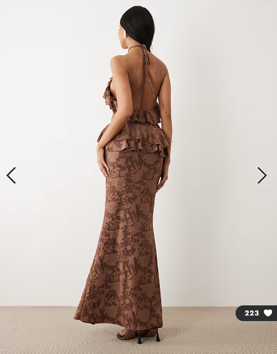 Asos - devore halter maxi dress with frill neckline chocolate