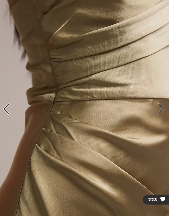 Pretty Lavish Bridesmaids Juliet satin gathered one shoulder maxi dress in olive green