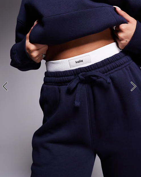 Kaiia cotton rich contrast logo waistband wide leg jogger co-ord in navy