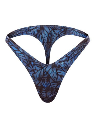 Blue Butterfly Print Thong Bikini Bottoms