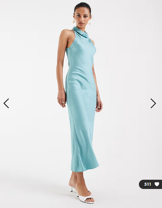 & Other Stories high neck sleeveless satin maxi dress in light turquoise blue