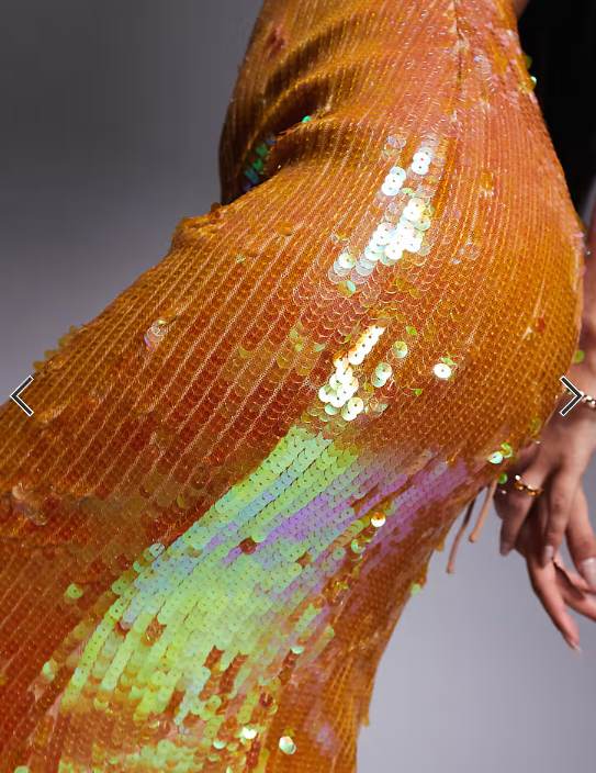 ASOS DESIGN iridescent sequin high neck maxi dress with open back in bronze