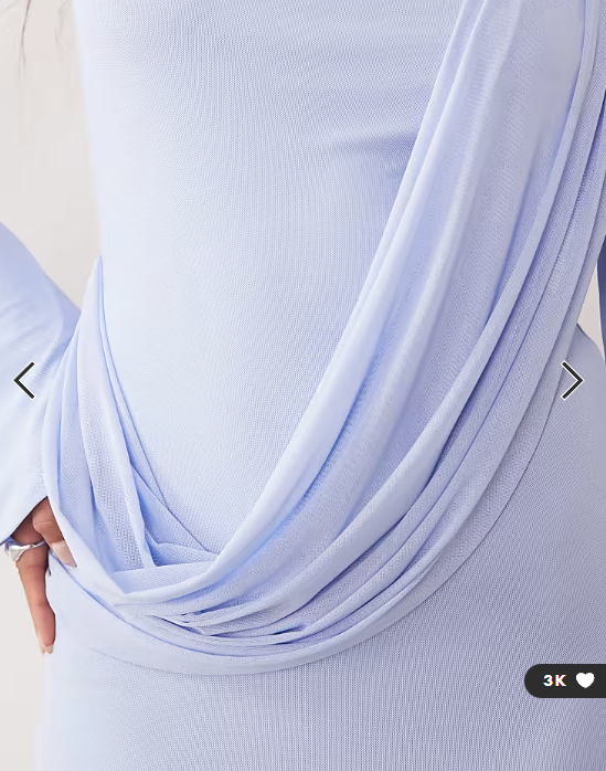 ASOS DESIGN mesh draped high neck long sleeve maxi dress in blue