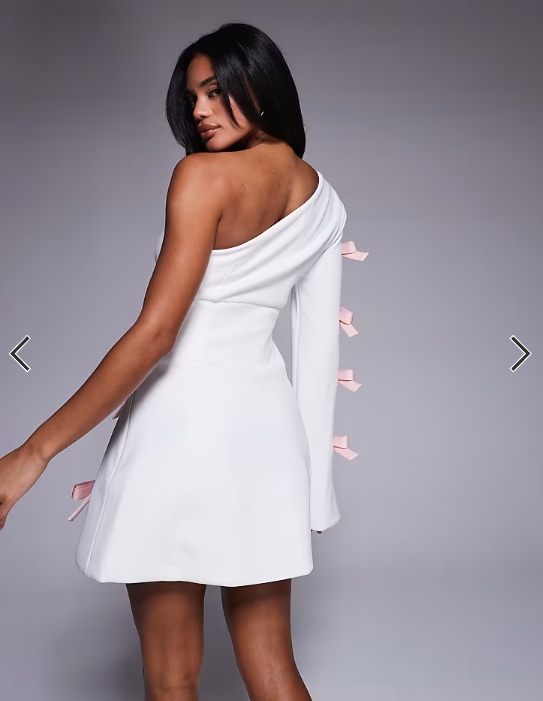 ASOS LUXE one shoulder mini dress with pink bows in white